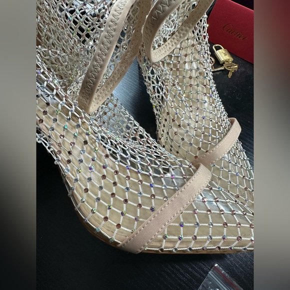 Femi Florence Stretch Mesh Rhinestone Sparkle Bootie Heels in Tan Nude Size 11 - Picture 13 of 17